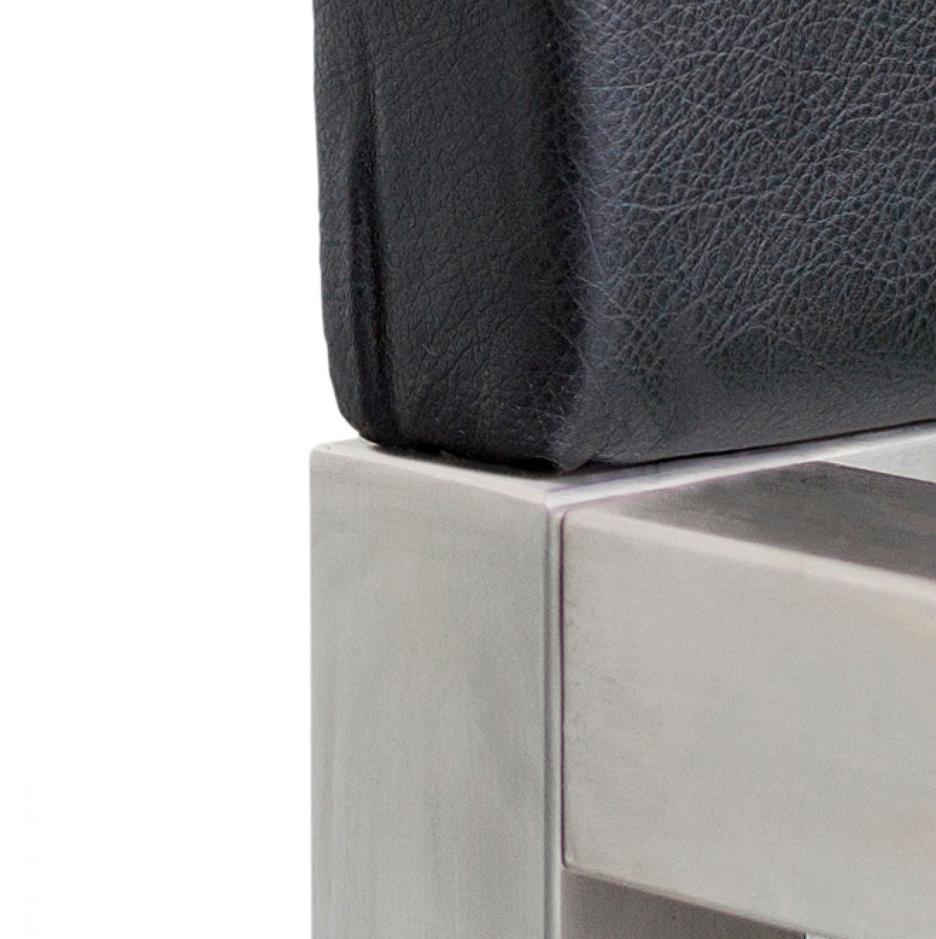 Pure stainless steel bed with upholstered headboard imitation leather black Hans Hansen